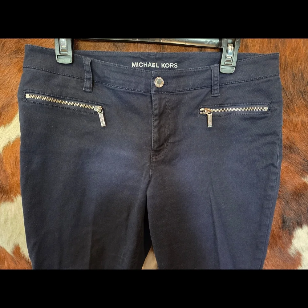 Michael Kors Navy Pants with Silver Zippers